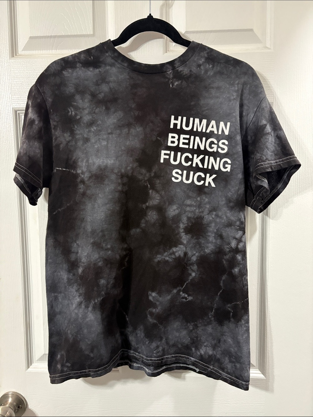 Black Tie-Dye Short Sleeve Graphic Tee - Bold Chest Text